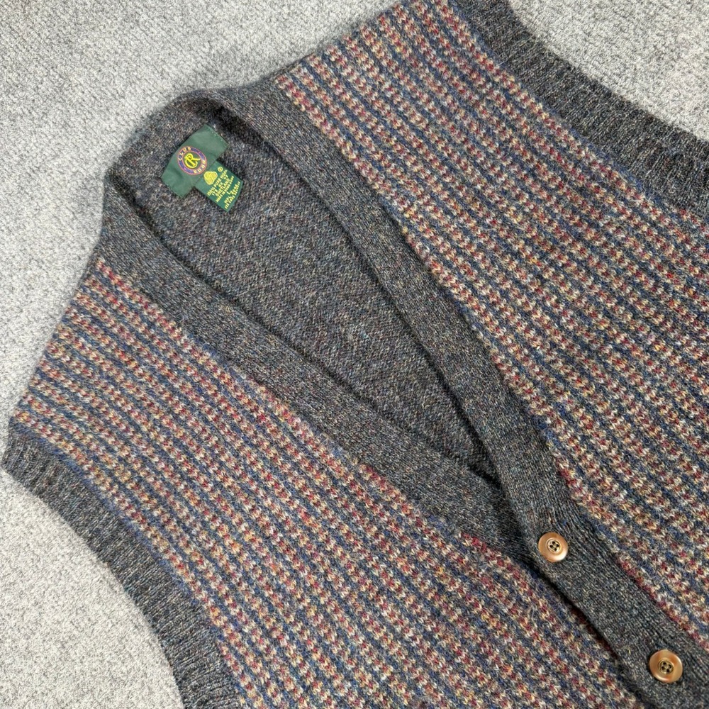 Club Room Mens Shetland Wool Cardigan Vest Gray Button Front Vintage LRG #4561
